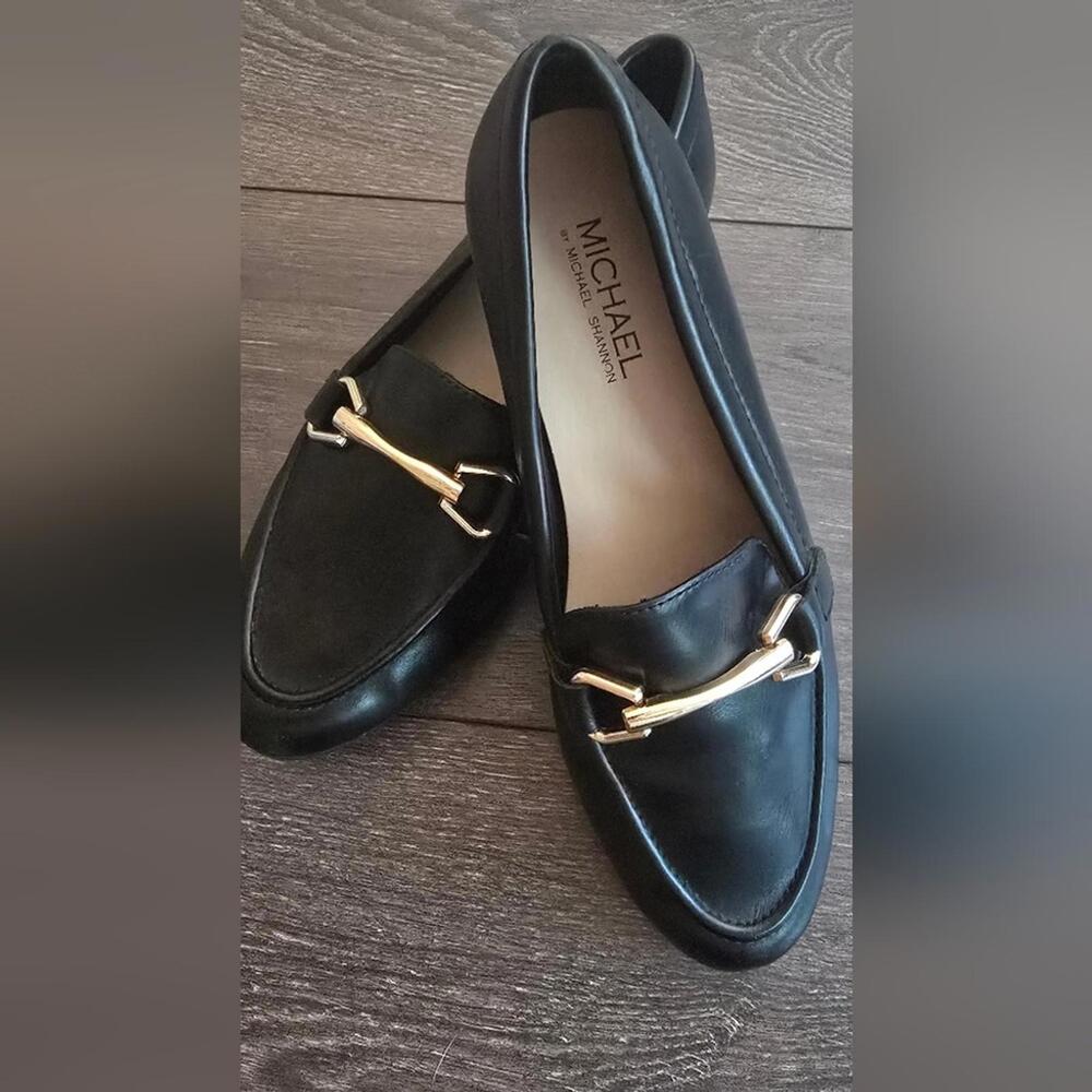 Michaels Women's Black Leather Loafers with Gold Accent